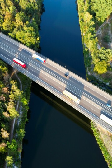 Bridge with car traffic over a river