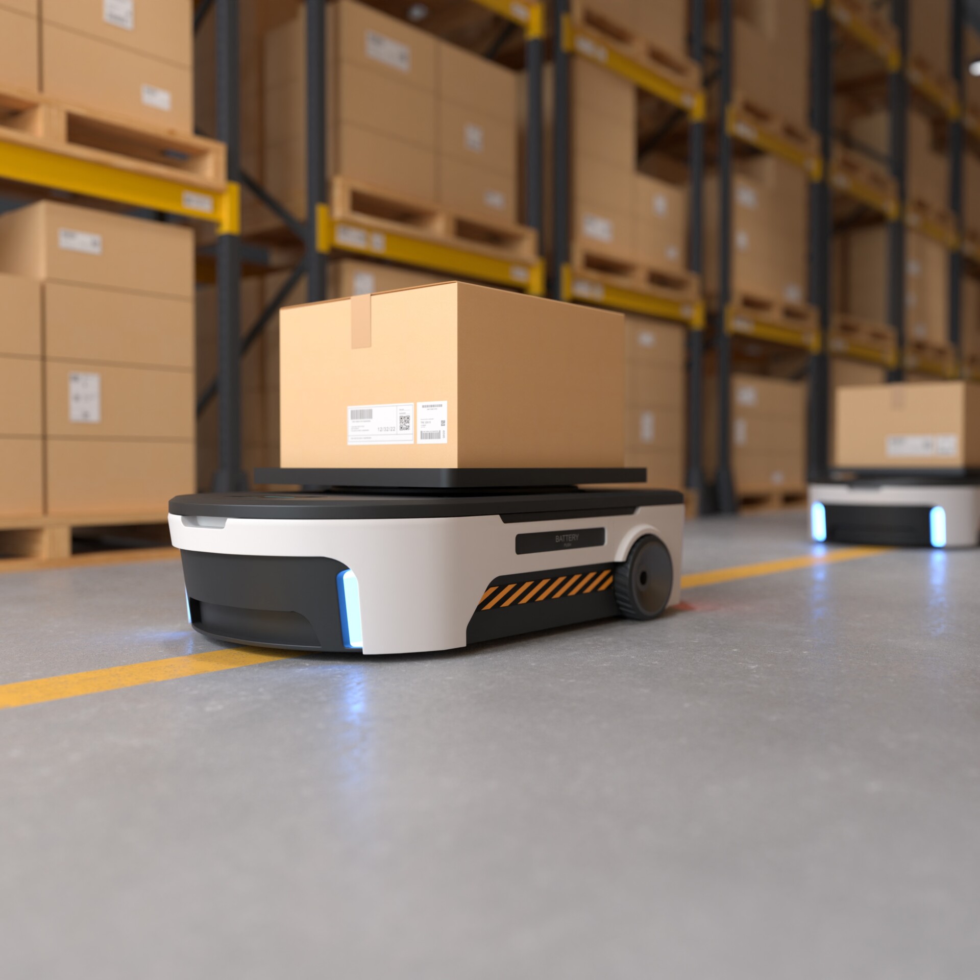 Mobile robots in a warehouse