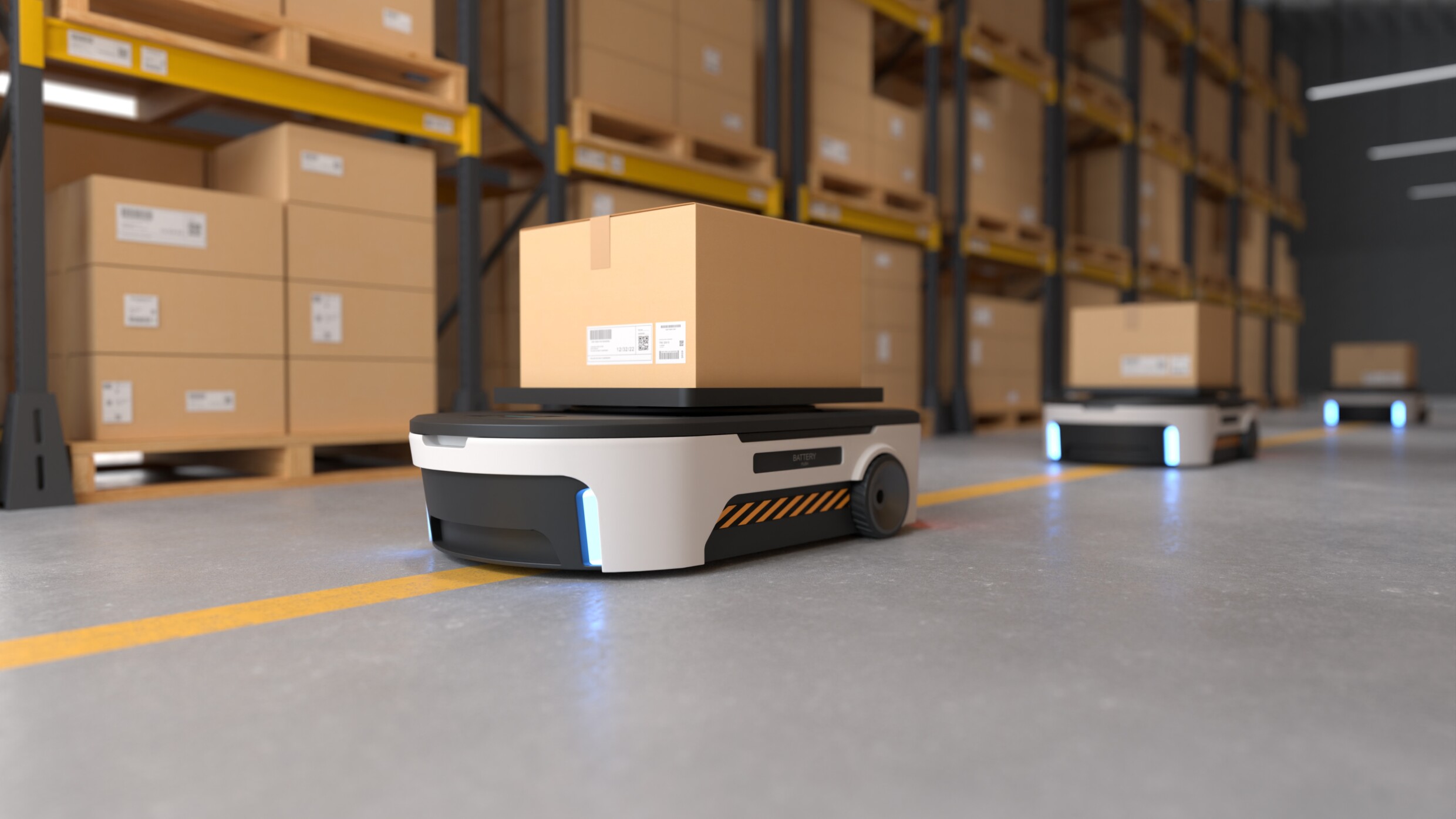 Mobile robots in a warehouse