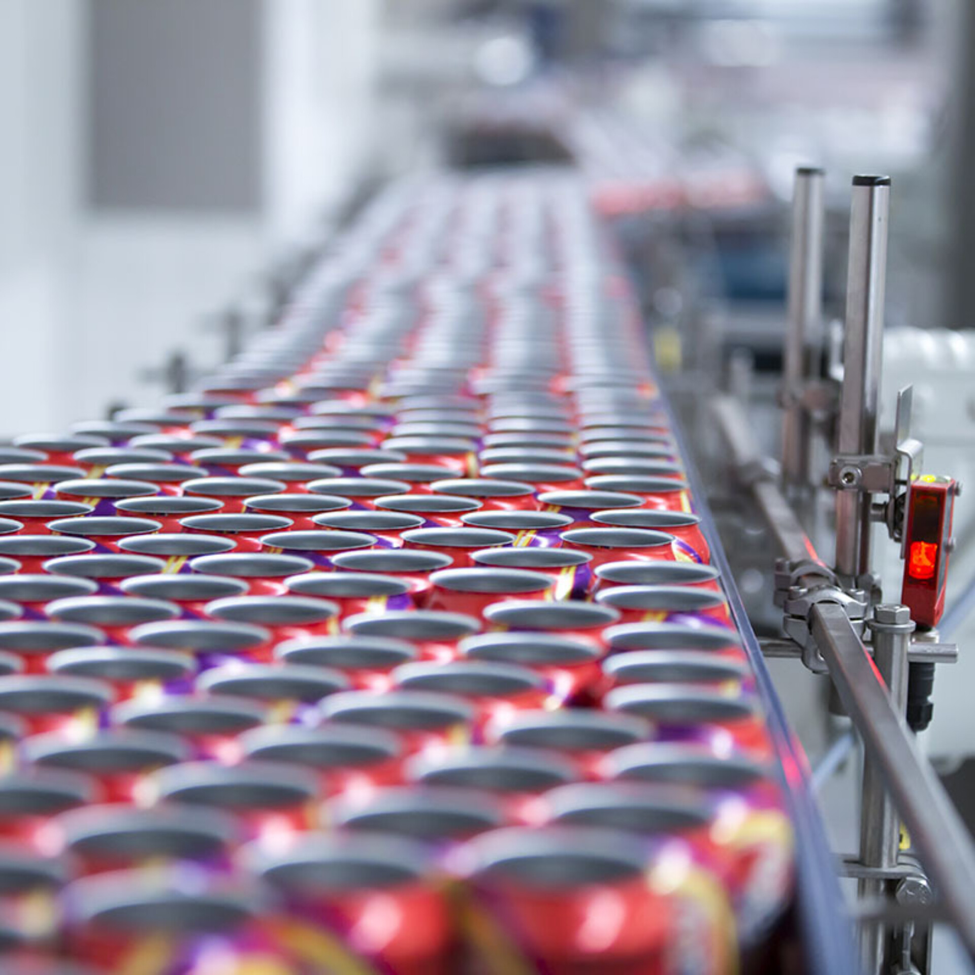 Cans on assembly line